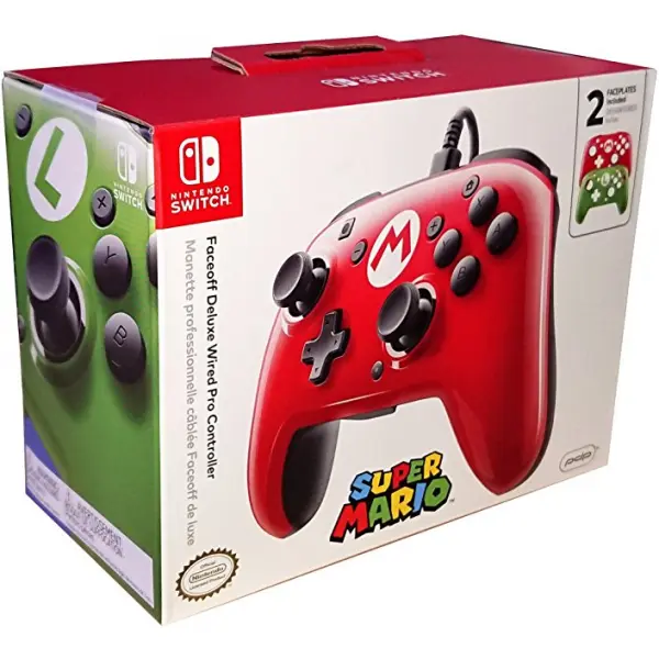 PDP Nintendo Switch Faceoff Wired Pro Controller with 2 Super Mario Controller Faceplates