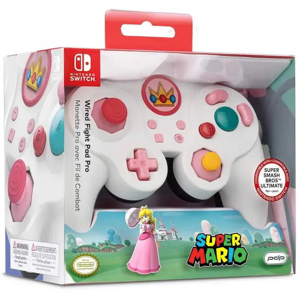 Super Mario Bros Princess Peach Wired Fight Pad Pro for Nintendo Switch